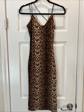 love J Leopard-Print Midi Slip Dress in Brown and Tan